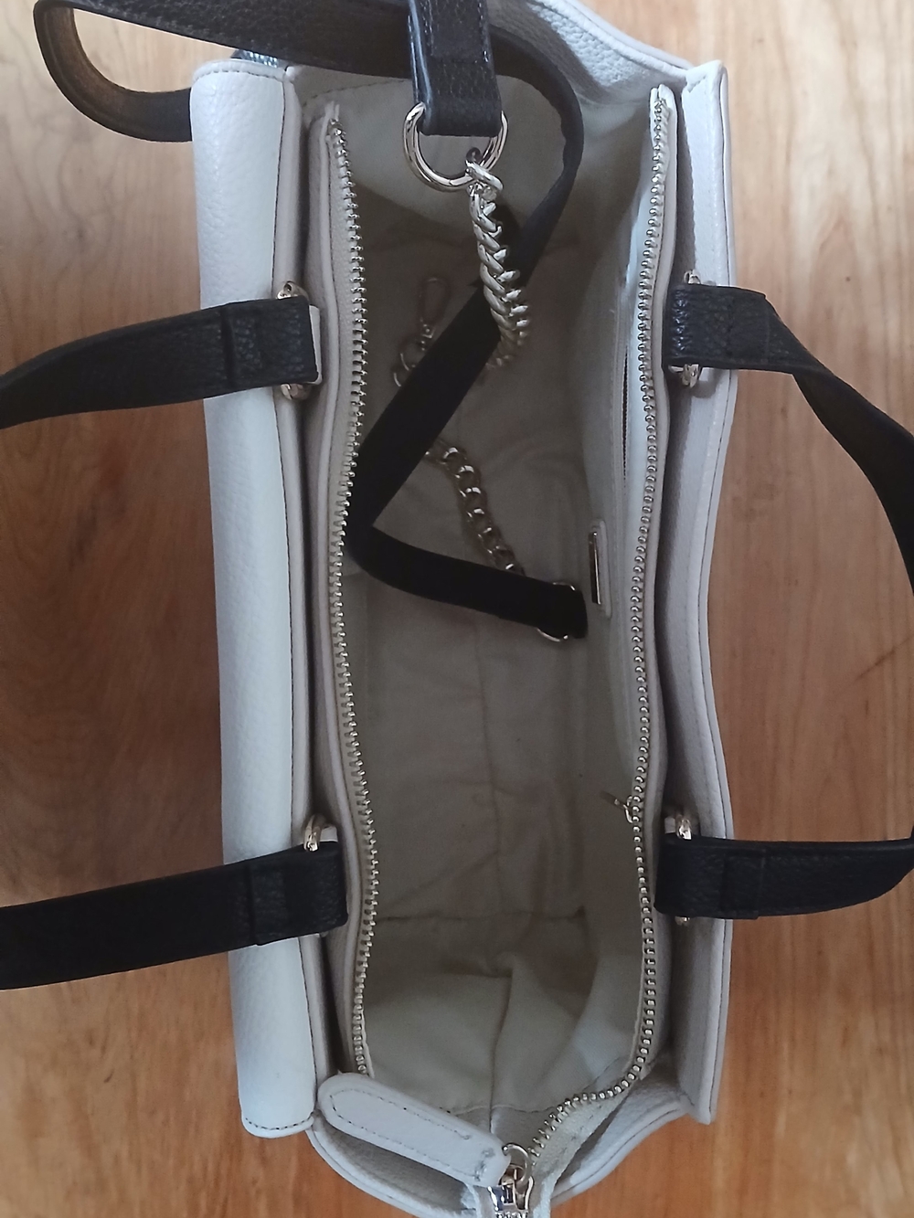 Guess White and Black Top-Handle Satchel